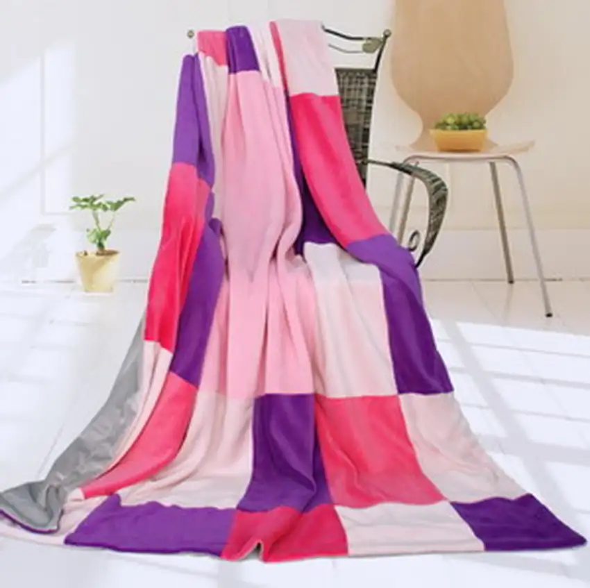 Onitiva - Lavender Love -  Soft Coral Fleece Patchwork Throw Blanket (59 by 78.7 inches) Photo 2