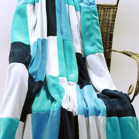 Onitiva - Plaids - Coral Sea -  Soft Coral Fleece Patchwork Throw Blanket (59 by 78.7 inches) Photo 3