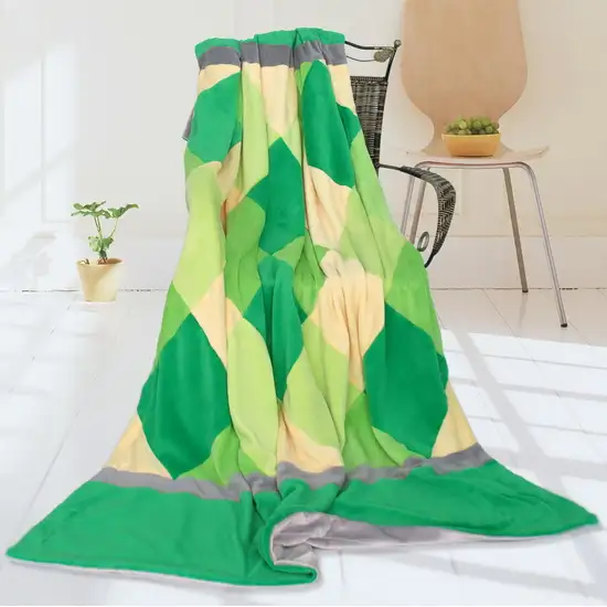 Onitiva - Plaids - Grassland -  Soft Coral Fleece Patchwork Throw Blanket (59 by 78.7 inches) Photo 1