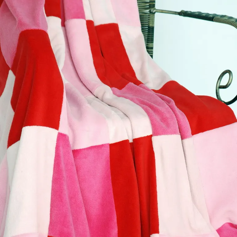 Onitiva - Plaids - Hoodwinked - Soft Coral Fleece Patchwork Throw Blanket (59 by 78.7 inches) Photo 2
