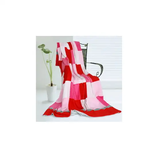 Onitiva - Plaids - Hoodwinked -  Soft Coral Fleece Patchwork Throw Blanket (59 by 78.7 inches) Photo 2