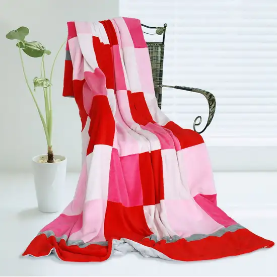 Onitiva - Plaids - Hoodwinked -  Soft Coral Fleece Patchwork Throw Blanket (59 by 78.7 inches) Photo 1