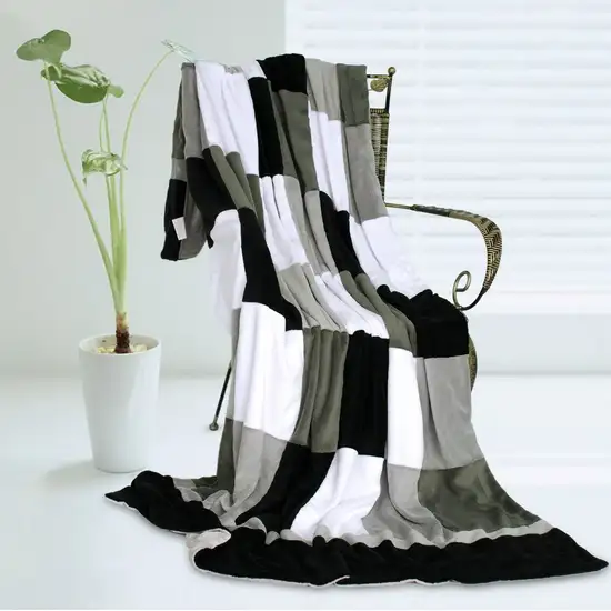 Onitiva - Plaids - Reflection -  Soft Coral Fleece Patchwork Throw Blanket (59 by 78.7 inches) Photo 1