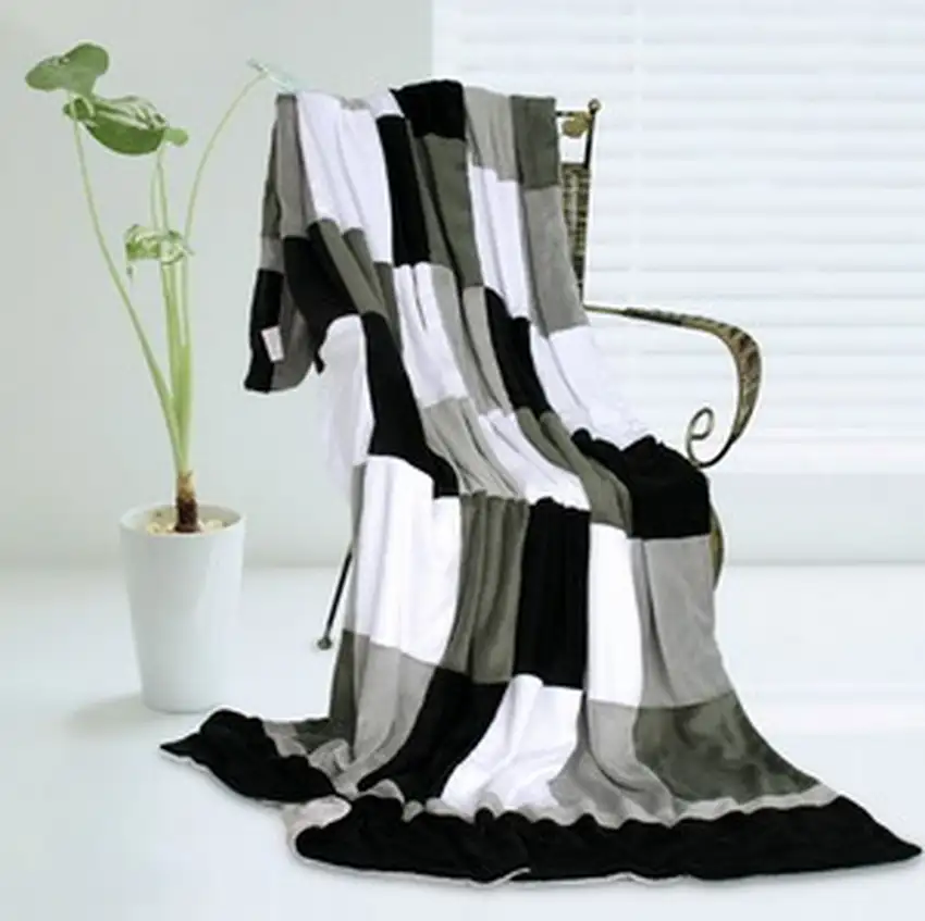 Onitiva - Plaids - Reflection -  Soft Coral Fleece Patchwork Throw Blanket (59 by 78.7 inches) Photo 2