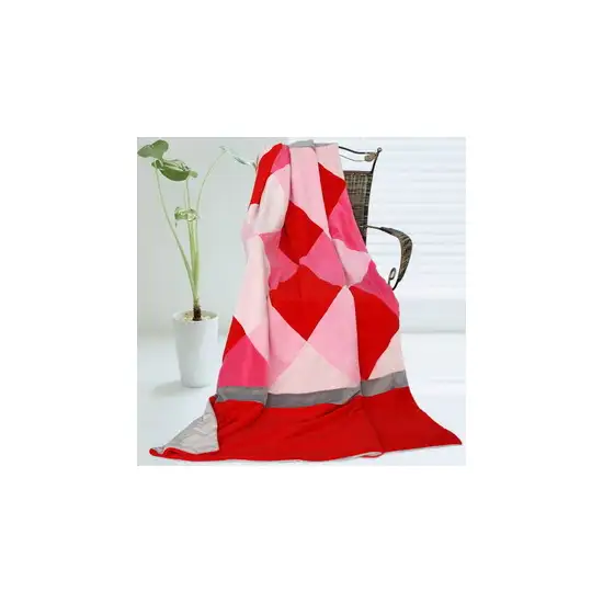 Onitiva - Plaids - Rose Elf -  Soft Coral Fleece Patchwork Throw Blanket (59 by 78.7 inches) Photo 2