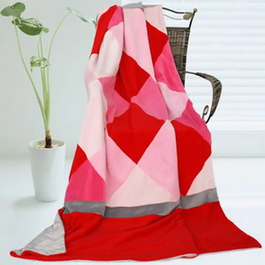 Onitiva - Plaids - Rose Elf -  Soft Coral Fleece Patchwork Throw Blanket (59 by 78.7 inches) Photo 2