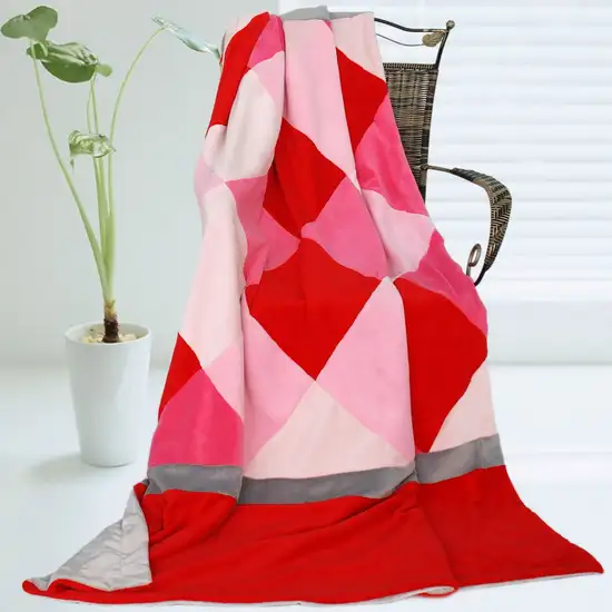 Onitiva - Plaids - Rose Elf -  Soft Coral Fleece Patchwork Throw Blanket (59 by 78.7 inches) Photo 1