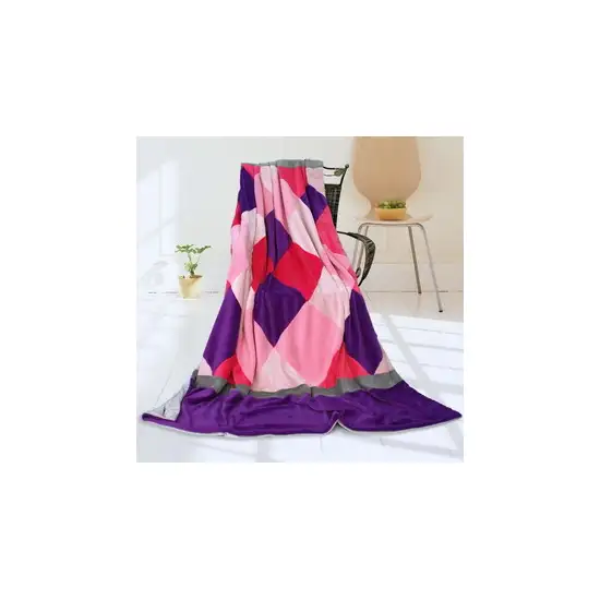 Onitiva - Plaids - Sweet Days -  Soft Coral Fleece Patchwork Throw Blanket (59 by 78.7 inches) Photo 2