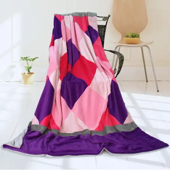 Onitiva - Plaids - Sweet Days -  Soft Coral Fleece Patchwork Throw Blanket (59 by 78.7 inches) Photo 1