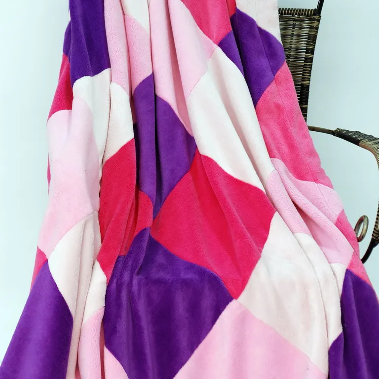 Onitiva - Plaids - Sweet Days - Soft Coral Fleece Patchwork Throw Blanket (59 by 78.7 inches) Photo 2