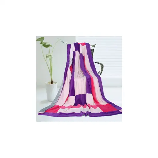 Onitiva - Purple Charm -  Soft Coral Fleece Patchwork Throw Blanket (59 by 78.7 inches) Photo 2