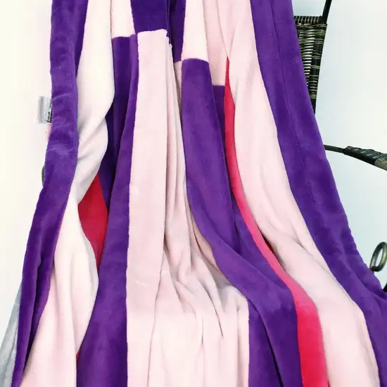 Onitiva - Purple Charm -  Soft Coral Fleece Patchwork Throw Blanket (59 by 78.7 inches) Photo 3