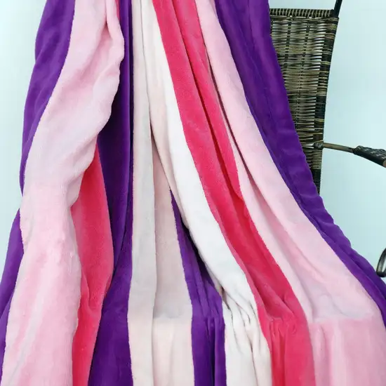 Onitiva - Rainbow Stripe -  Soft Coral Fleece Patchwork Throw Blanket (59 by 78.7 inches) Photo 1