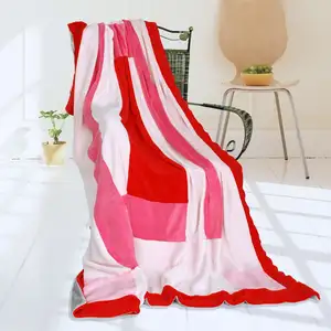 Photo of Onitiva - Rosy Clouds - Soft Coral Fleece Patchwork Throw Blanket (59 by 78.7 inches)