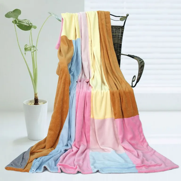 Onitiva - Spring Breeze - Soft Coral Fleece Patchwork Throw Blanket (59 by 78.7 inches) Photo 1