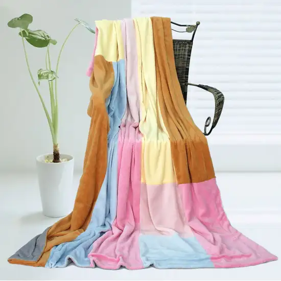 Onitiva - Spring Breeze -  Soft Coral Fleece Patchwork Throw Blanket (59 by 78.7 inches) Photo 1