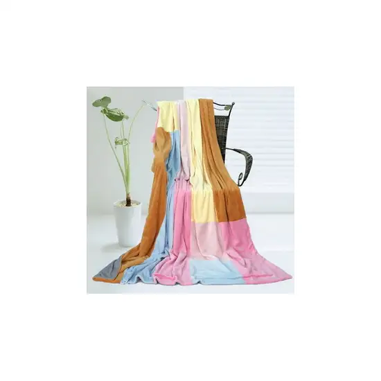 Onitiva - Spring Breeze -  Soft Coral Fleece Patchwork Throw Blanket (59 by 78.7 inches) Photo 2