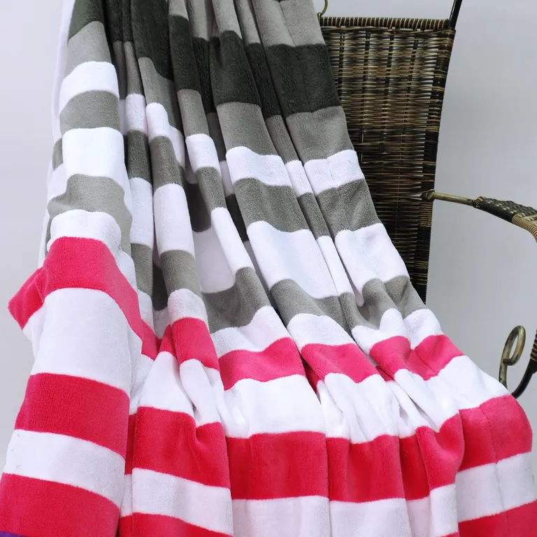 Onitiva - Stripes - Chic Style - Soft Coral Fleece Patchwork Throw Blanket (59 by 78.7 inches) Photo 2