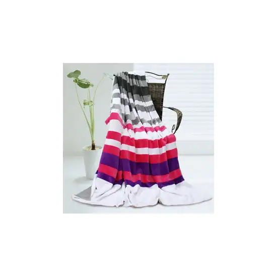 Onitiva - Stripes - Chic Style -  Soft Coral Fleece Patchwork Throw Blanket (59 by 78.7 inches) Photo 2