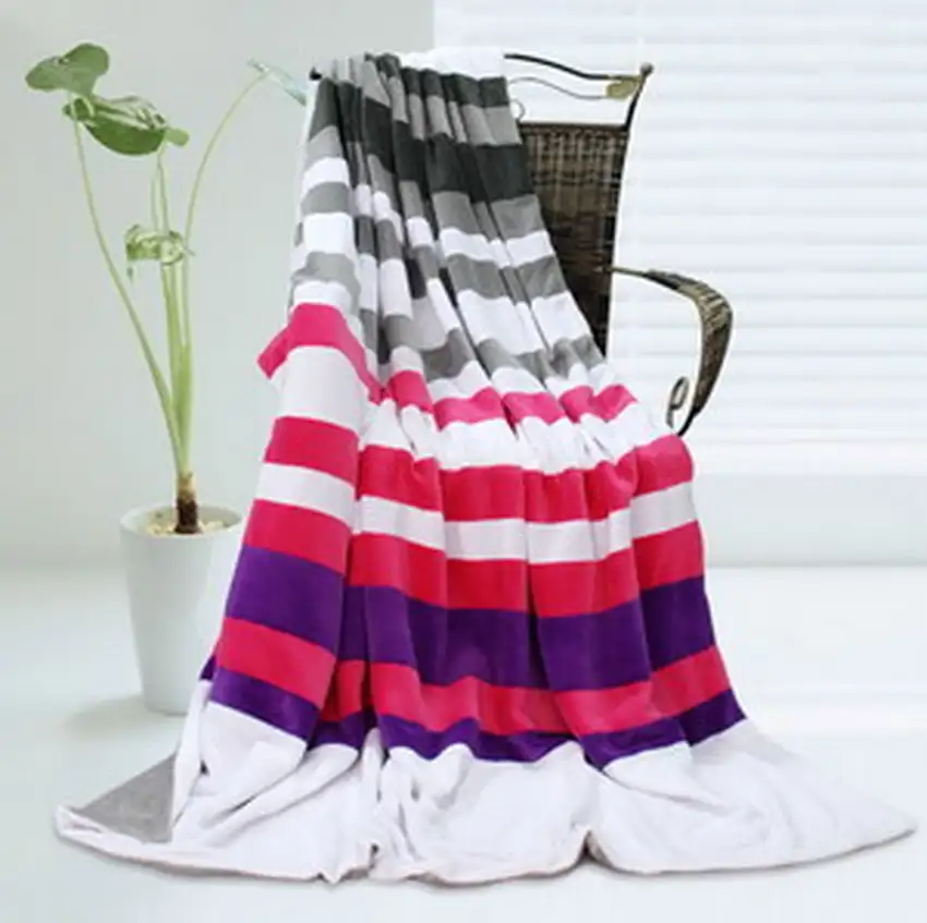 Onitiva - Stripes - Chic Style -  Soft Coral Fleece Patchwork Throw Blanket (59 by 78.7 inches) Photo 2