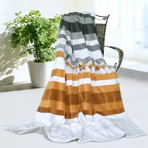 Photo of Onitiva - Stripes - City Elf - Soft Coral Fleece Patchwork Throw Blanket (59 by 78.7 inches)