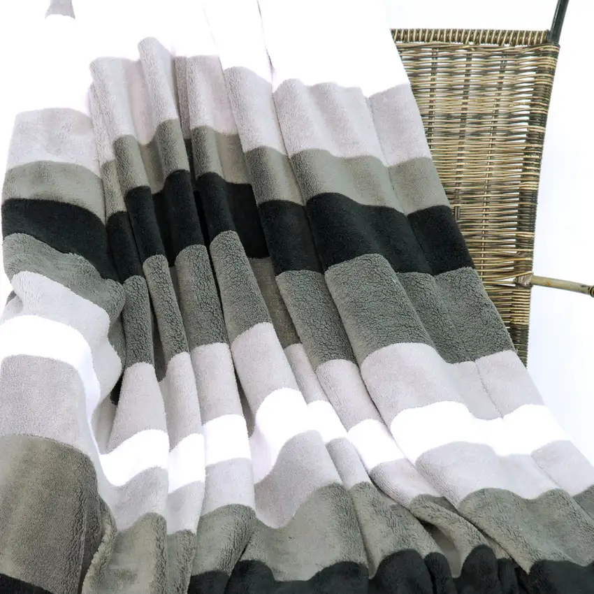 Onitiva - Stripes - Simplicity -  Soft Coral Fleece Patchwork Throw Blanket (59 by 78.7 inches) Photo 3