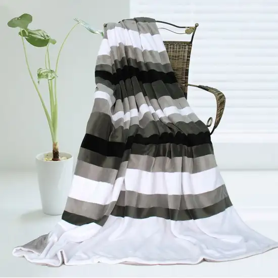 Onitiva - Stripes - Simplicity -  Soft Coral Fleece Patchwork Throw Blanket (59 by 78.7 inches) Photo 1