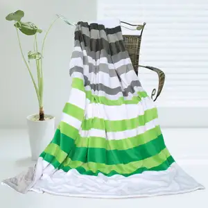 Photo of Onitiva - Stripes - Summer Rain - Soft Coral Fleece Patchwork Throw Blanket (59 by 78.7 inches)