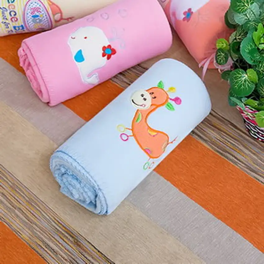 Orange Giraffe - Blue -  Embroidered Applique Coral Fleece Baby Throw Blanket (29.5 by 39.4 inches) Photo 2