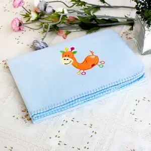 Photo of Orange Giraffe - Blue - Embroidered Applique Coral Fleece Baby Throw Blanket (29.5 by 39.4 inches)