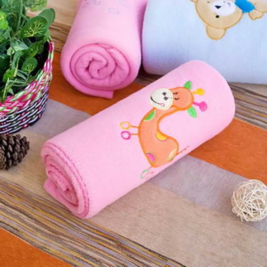 Orange Giraffe - Pink -  Embroidered Applique Coral Fleece Baby Throw Blanket (29.5 by 39.4 inches) Photo 2