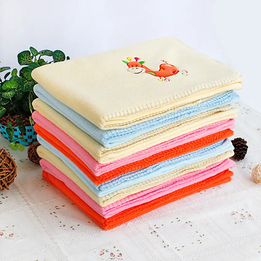 Orange Giraffe - Yellow -  Embroidered Applique Coral Fleece Baby Throw Blanket (29.5 by 39.4 inches) Photo 6