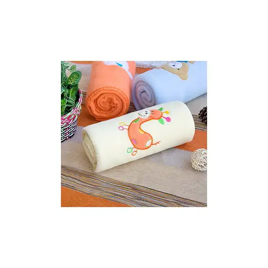 Orange Giraffe - Yellow -  Embroidered Applique Coral Fleece Baby Throw Blanket (29.5 by 39.4 inches) Photo 2