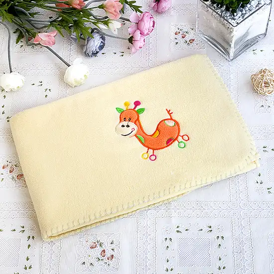 Orange Giraffe - Yellow -  Embroidered Applique Coral Fleece Baby Throw Blanket (29.5 by 39.4 inches) Photo 3