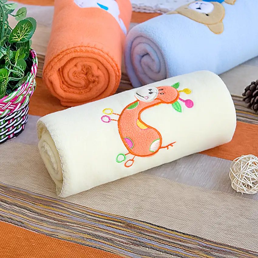 Orange Giraffe - Yellow -  Embroidered Applique Coral Fleece Baby Throw Blanket (29.5 by 39.4 inches) Photo 1