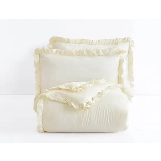 Oversized King Ivory Microfiber 3-Piece Comforter Set with Ruffled Edge Trim Photo 3
