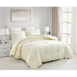 Photo of Microfiber 3-Piece Comforter Set with Ruffled Edge Trim