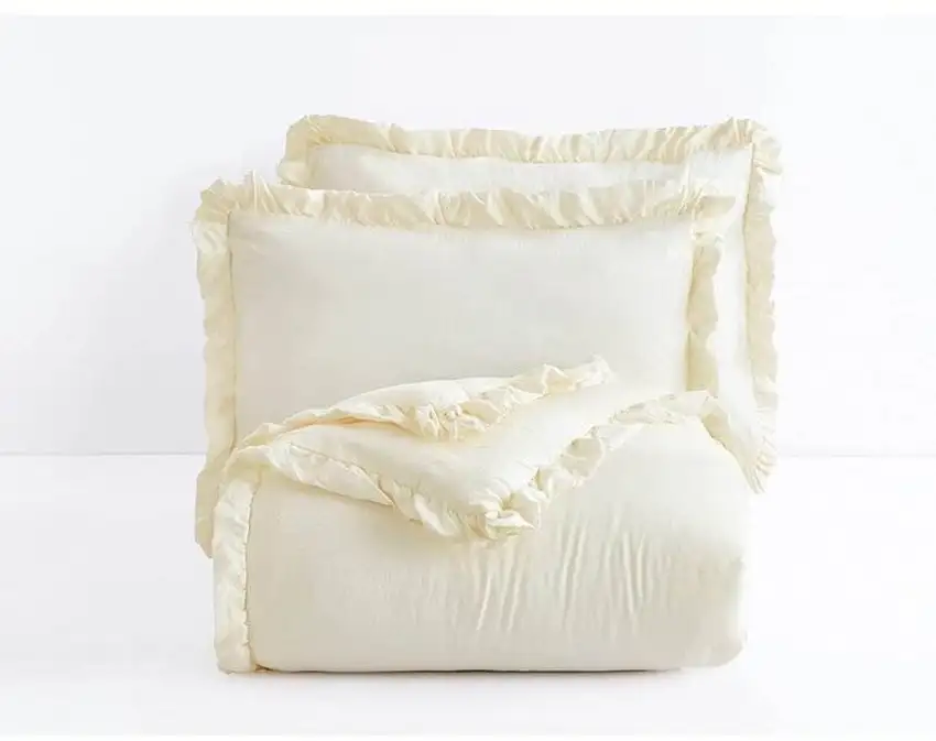 Oversized Queen Ivory Microfiber 3-Piece Comforter Set with Ruffled Edge Trim Photo 3
