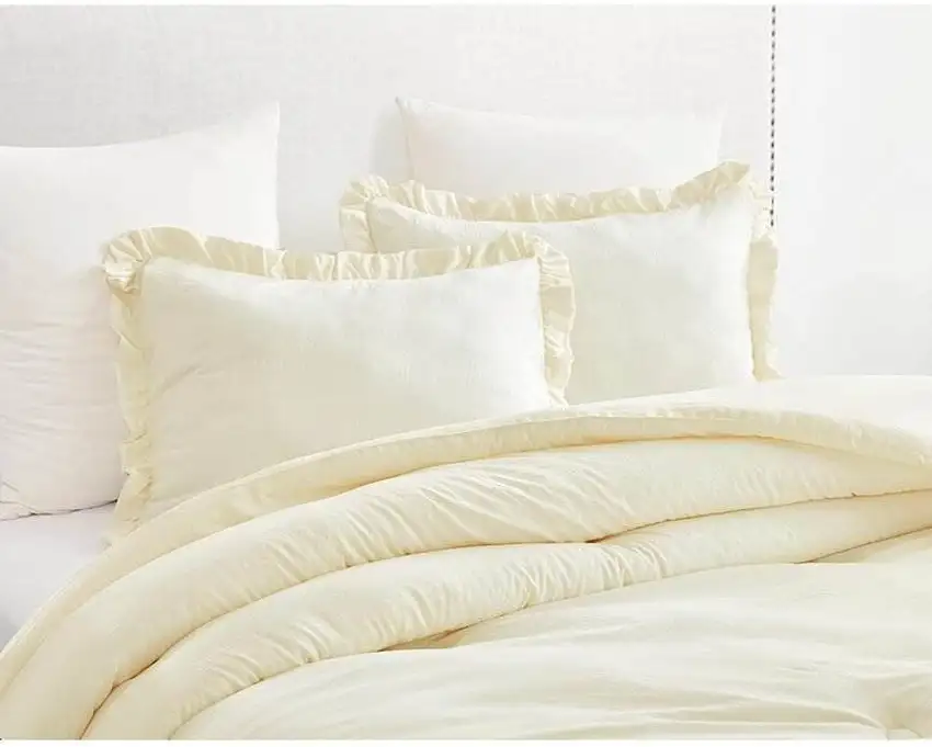 Oversized Queen Ivory Microfiber 3-Piece Comforter Set with Ruffled Edge Trim Photo 4