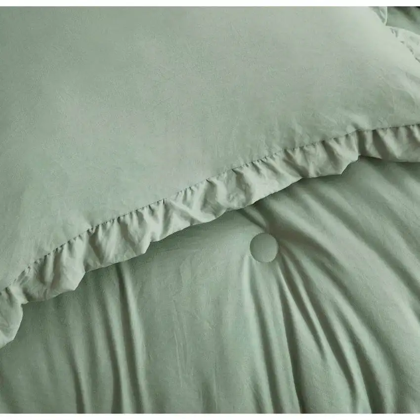 Oversized Queen Sage Microfiber 3-Piece Comforter Set with Ruffled Edge Trim Photo 4