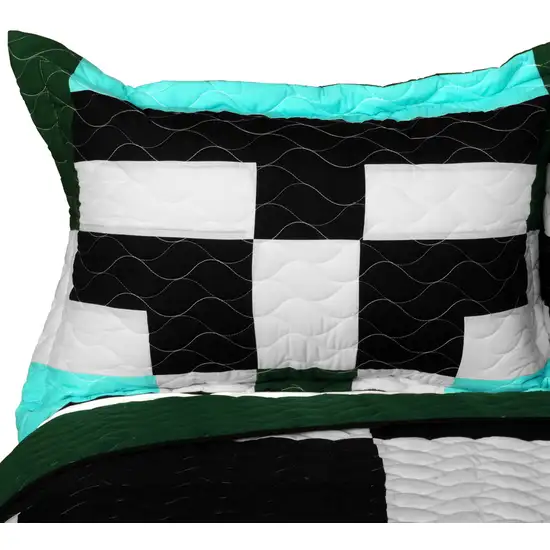 Pearl Turquoise -  3PC Vermicelli - Quilted Patchwork Quilt Set (Full/Queen Size) Photo 1