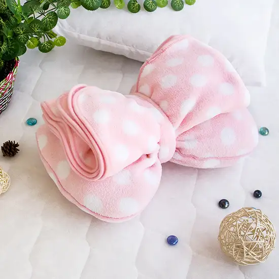 Pink Bow -  Fleece Throw Blanket Pillow Cushion / Travel Pillow Blanket (29.5 by 35.4 inches) Photo 4