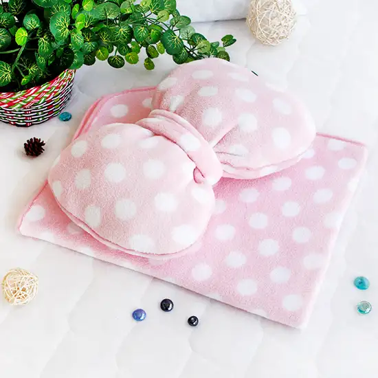 Pink Bow -  Fleece Throw Blanket Pillow Cushion / Travel Pillow Blanket (29.5 by 35.4 inches) Photo 1