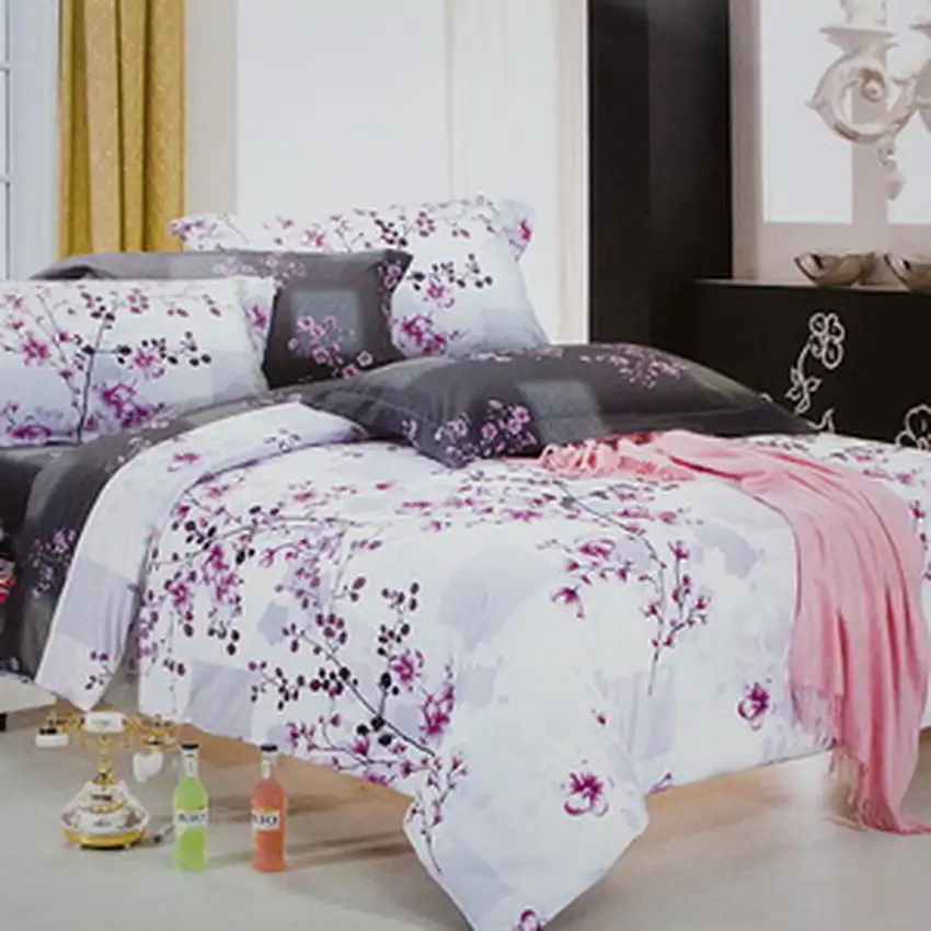 Plum in Snow -  100% Cotton 3PC Comforter Cover/Duvet Cover Combo (Twin Size) Photo 2