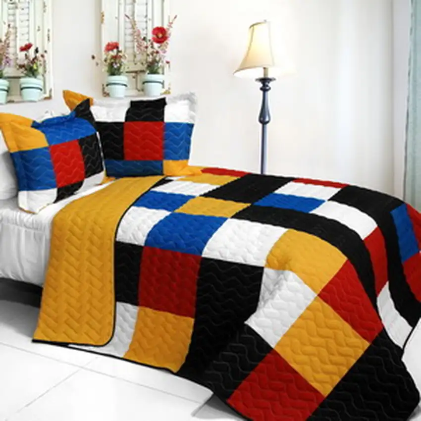 Poker King -  3PC Vermicelli - Quilted Patchwork Quilt Set (Full/Queen Size) Photo 2