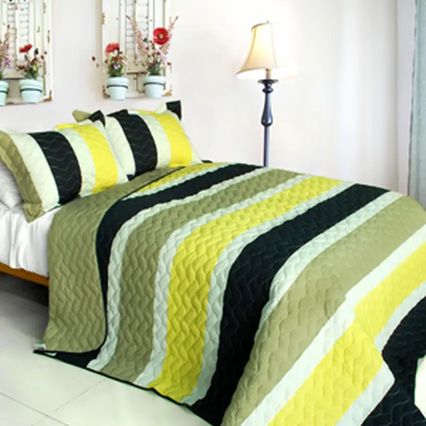 Polestar -  3PC Vermicelli-Quilted Patchwork Quilt Set (Full/Queen Size) Photo 1