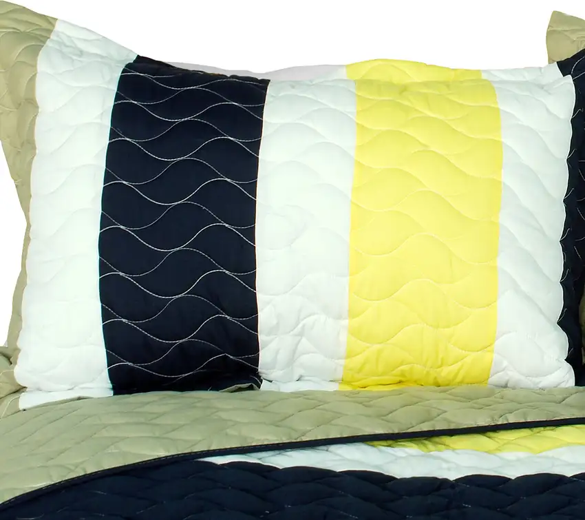 Polestar -  3PC Vermicelli-Quilted Patchwork Quilt Set (Full/Queen Size) Photo 2