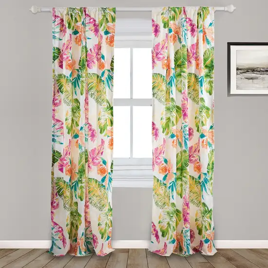 Porto 84 Inch Panel Window Curtains, Tropical Palm Leaves, Green and Blue Photo 6