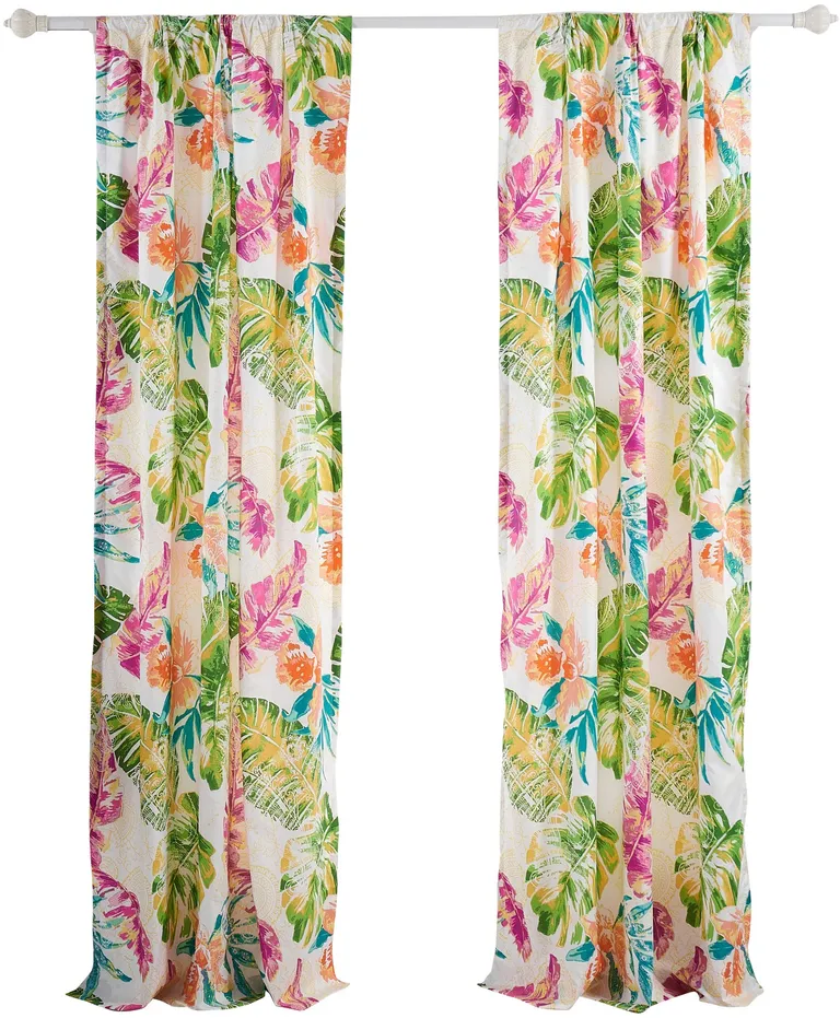 Porto 84 Inch Panel Window Curtains, Tropical Palm Leaves, Green and Blue Photo 1