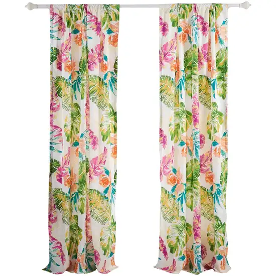 Porto 84 Inch Panel Window Curtains, Tropical Palm Leaves, Green and Blue Photo 1